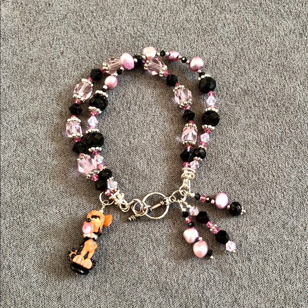 Sterling & crystal bead Yorkie bracelet.